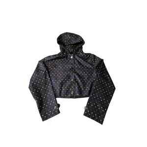 Capelli Black Cropped Hooded Jacket with Multicolor Polka Dots, Size M